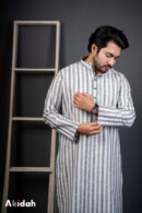 Luxury Linen Stripe: Steel Grey